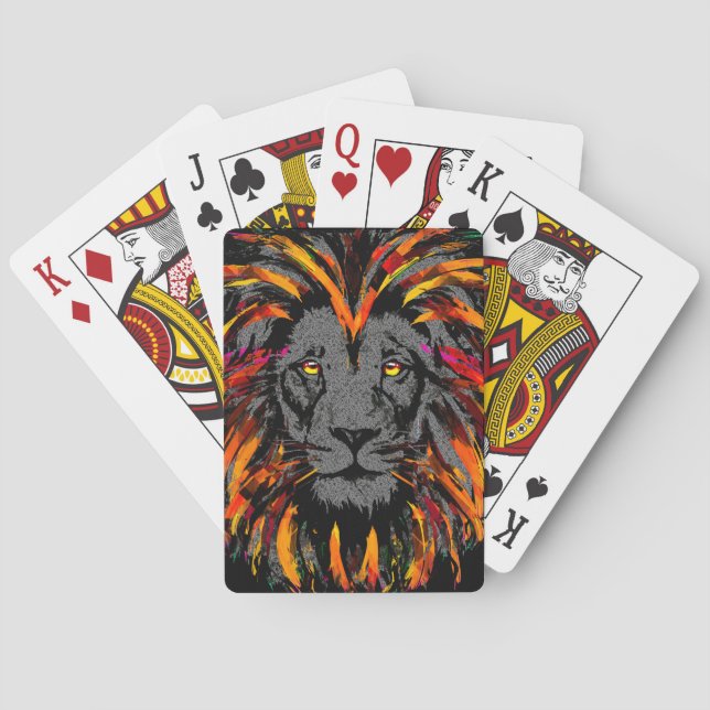Orange Lion - Lion Portrait Drawing - Lion Face  Playing Cards (Back)