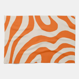 Orange Liquid Swirl Flow Groovy Stripe Y2K Pattern Tea Towel