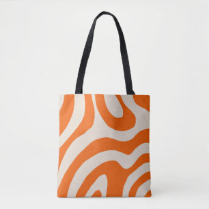 Orange Liquid Swirl Flow Groovy Stripe Y2K Pattern Tote Bag