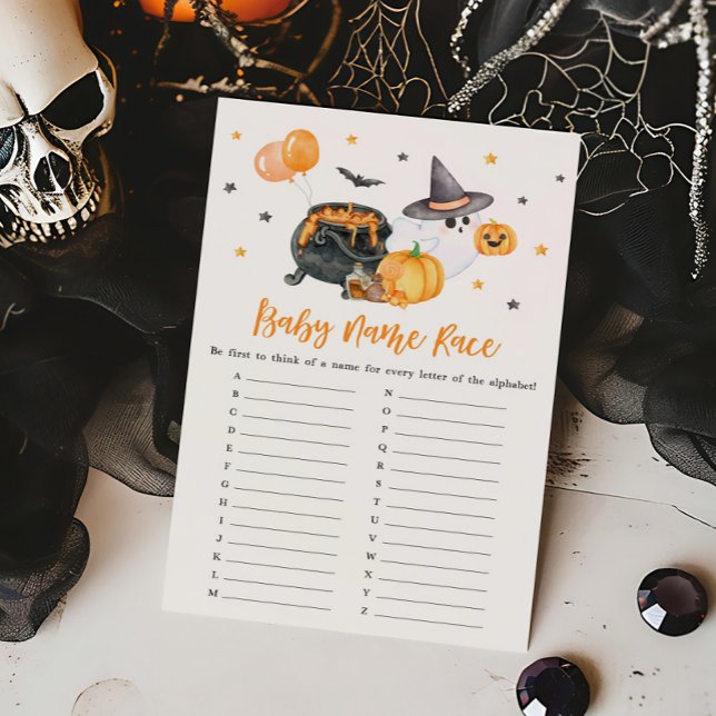 Orange Little Boo Baby Shower Baby Name Race Game (Ghost Halloween Baby Shower Baby Name Race Game)