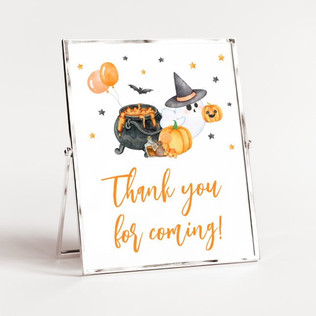 Orange Little Boo Baby Shower Thank you for Coming Poster (Ghost Halloween Baby Shower Thank you for Coming Sign)
