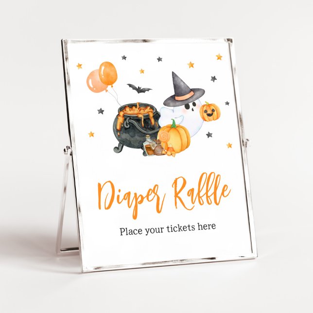 Orange Little Boo Ghost Baby Shower Diaper Raffle Poster (Ghost Halloween Baby Shower Diaper Raffle Sign)