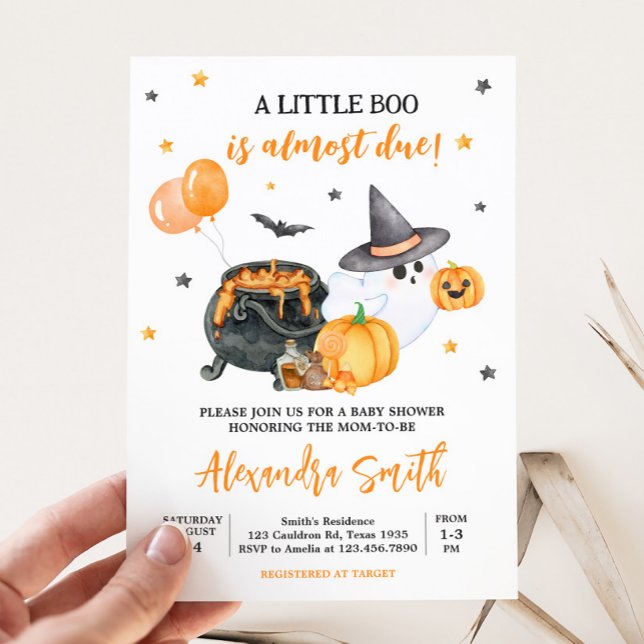 Orange Little Boo Ghost Baby Shower Invitation (Ghost Halloween Baby Shower Invitation)