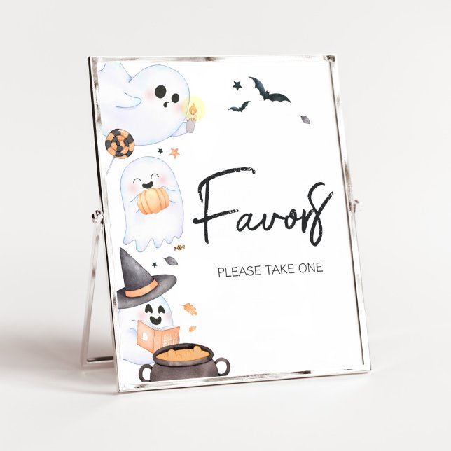 Orange Little Boo Halloween Baby Shower Favours Poster (Orange Little Boo Baby Shower Favors Sign)