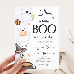 Orange Little Boo Halloween Baby Shower Invitation