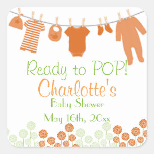 Orange Little Clothes Ready To POP Baby Shower Square Sticker