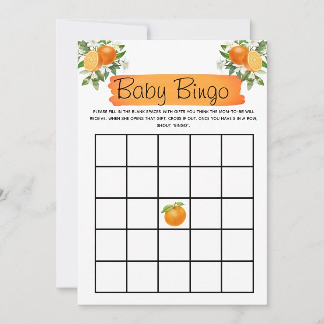 Orange Little Cutie Baby Shower Bingo Invitation (Front)