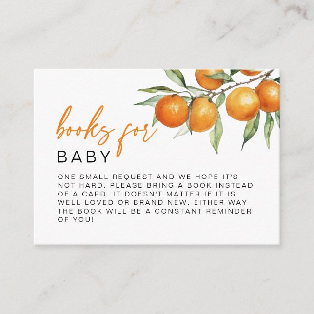 Orange Little Cutie Baby Shower Books For Baby Enclosure Card (Front)