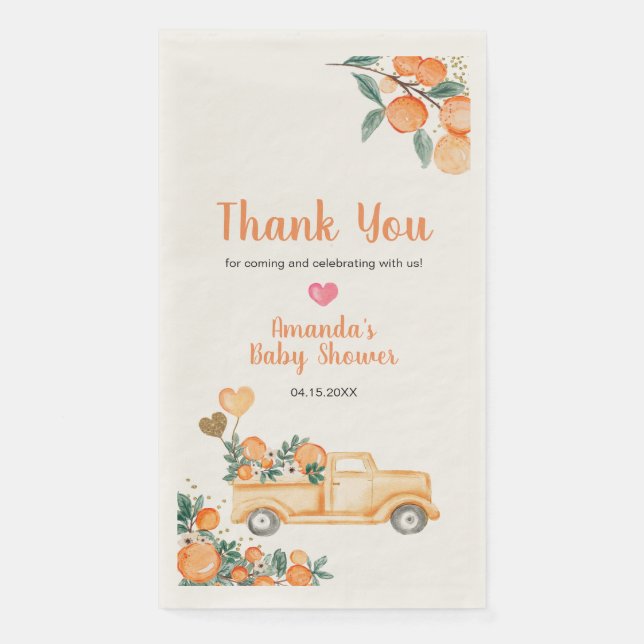 Orange Little Cutie Baby Shower Gold Glitter Napkin (Front)