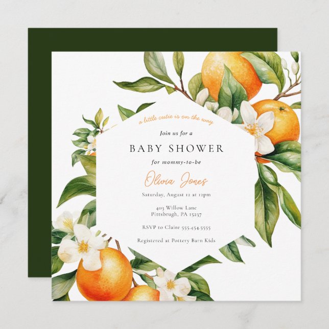 Orange Little Cutie Baby Shower Invitation (Front/Back)