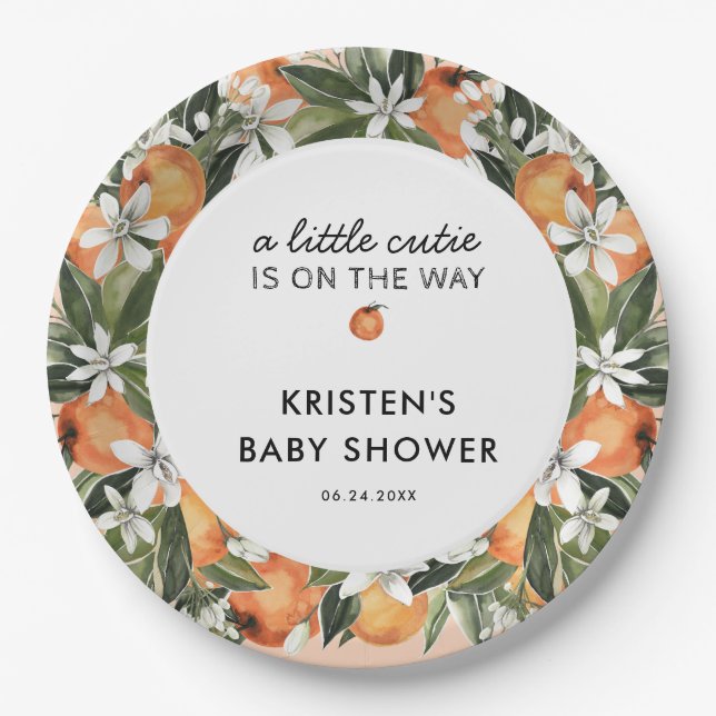 Orange Little Cutie Baby Shower Paper Plates (Front)