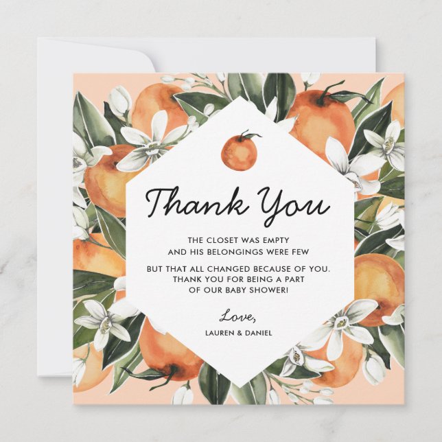 Orange Little Cutie Baby Shower Thank You Cards (Front)