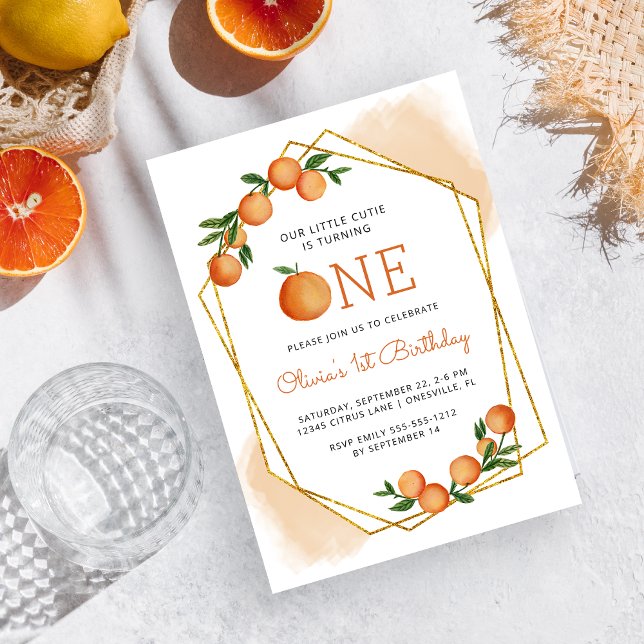Orange Little Cutie Citrus 1st Birthday Party Invitation (Creator Uploaded)