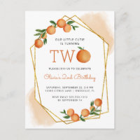 Orange Little Cutie Citrus 2nd Birthday Party Invi