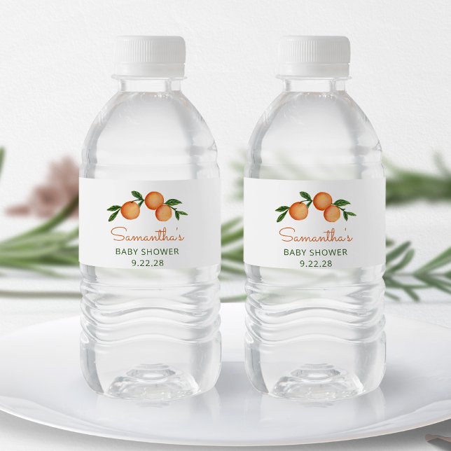 Orange Little Cutie Citrus Baby Shower Water Bottle Label (Creator Uploaded)