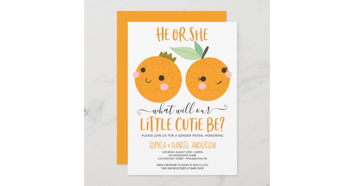 Orange Little Cutie Citrus Modern Gender Reveal Invitation | Zazzle.co.uk