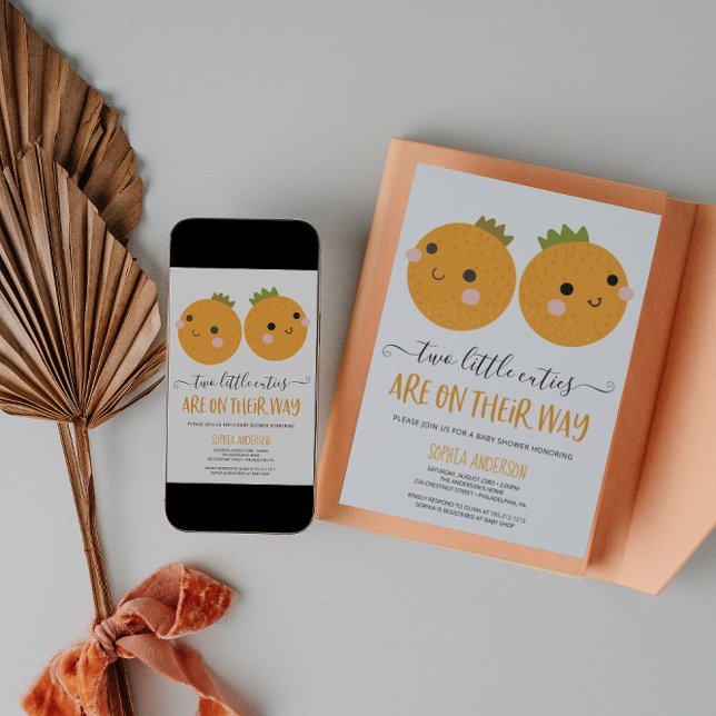 Orange Little Cutie Citrus Twin Boys Baby Shower Invitation (Creator Uploaded)