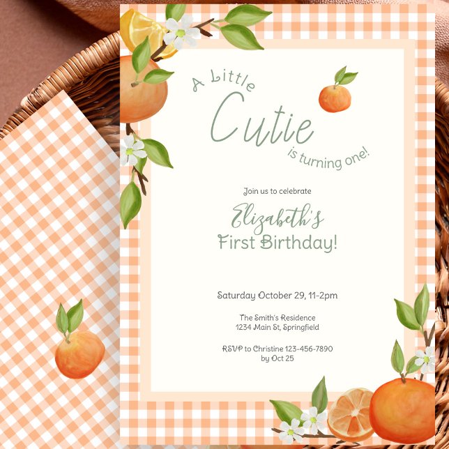Orange Little Cutie First Birthday Invitation (Creator Uploaded)