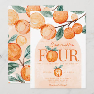 Orange Little Cutie FOUR 4th Birthday Party Invitation