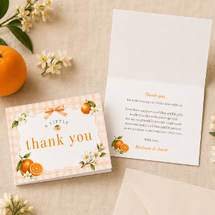 Orange Little Cutie Gingham Pattern Baby Shower Thank You Card