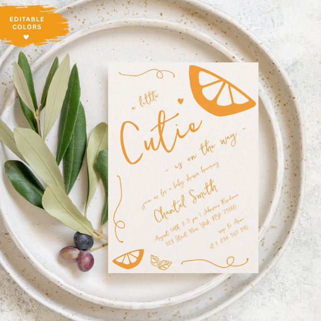 Orange Little Cutie Hand Drawn Citrus Baby Shower Invitation (Creator Uploaded)