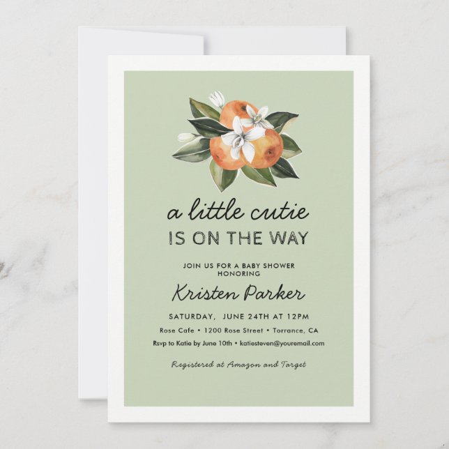 Orange Little Cutie Is On The Way Baby Shower Invi Invitation (Front)