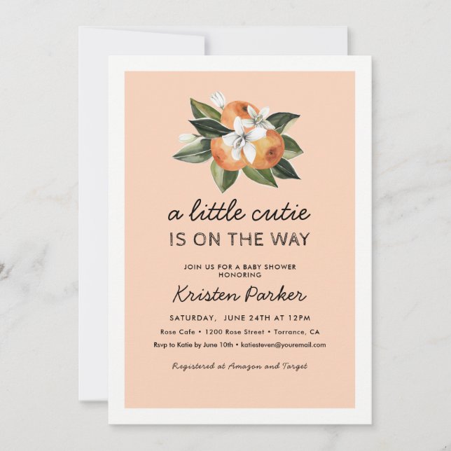 Orange Little Cutie Is On The Way Baby Shower Invitation (Front)