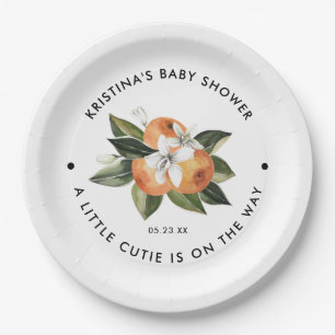Orange Little Cutie Is On The Way Baby Shower Paper Plate