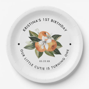 Orange Little Cutie Is One 1st Birthday Party Paper Plate