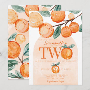 Orange Little Cutie turning TWO 2nd Birthday Party Invitation