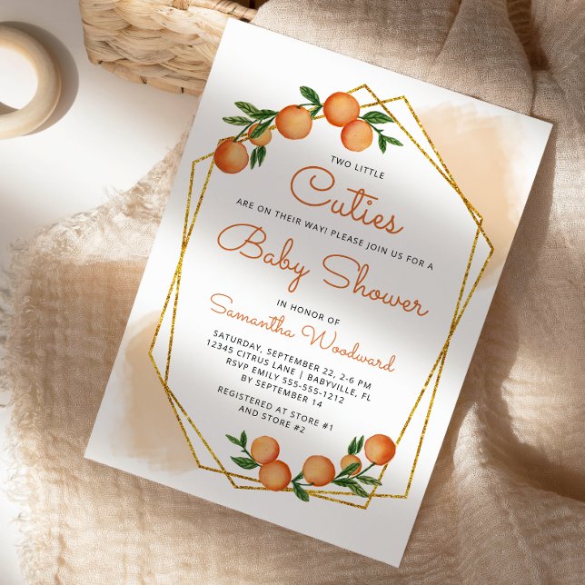 Orange Little Cuties Twins Citrus Baby Shower Invitation (Creator Uploaded)