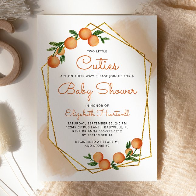 Orange Little Cuties Twins Citrus Baby Shower Invitation (Creator Uploaded)