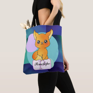 Orange Little Kawaii Sitting Fox  Tote Bag