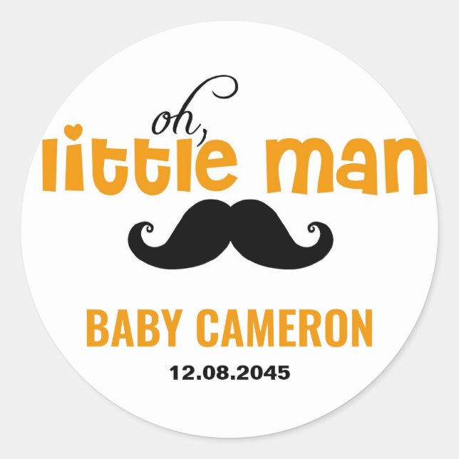 Orange Little Man Moustache Baby Shower Sticker (Front)