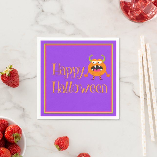 Orange Little Monster Halloween Fun Kids Napkin (Insitu)