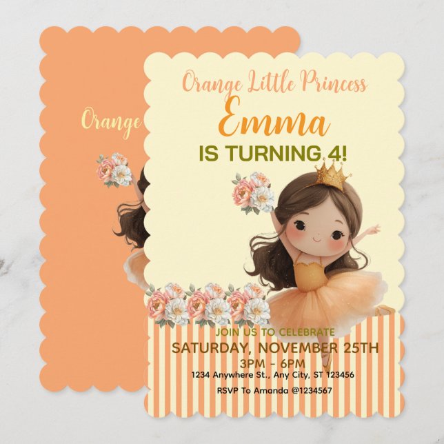 Orange Little Princess Ball  Invitation (Front/Back)