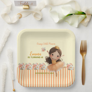Orange Little Princess Ball Paper Plate