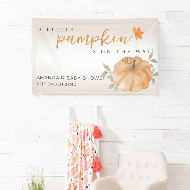 Orange Little Pumpkin Autumn Fall Baby Shower  Banner (Insitu)