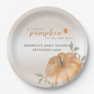 Orange Little Pumpkin Autumn Fall Baby Shower  Paper Plate
