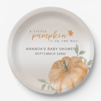 Orange Little Pumpkin Autumn Fall Baby Shower Paper Plate