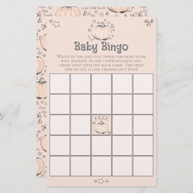 Orange Little Pumpkin Baby Bingo Baby Shower Game (Front/Back)