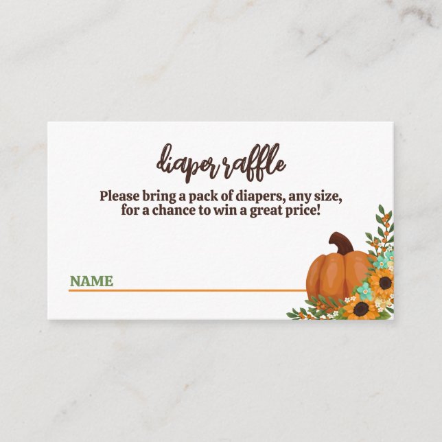 Orange Little Pumpkin Baby Shower Diaper Raffle Enclosure Card (Front)