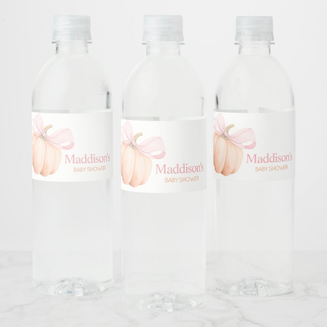 Orange Little Pumpkin Baby Shower Water Bottle Label (Bottles)