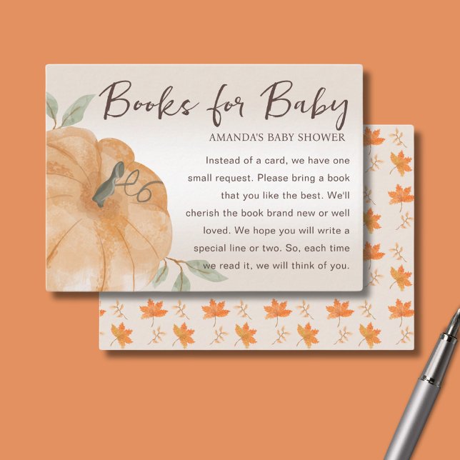 Orange Little Pumpkin Books for Baby Shower  Enclosure Card (Creator Uploaded)