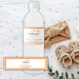 Orange Little Pumpkin Fall Baby Shower Water Bottle Label