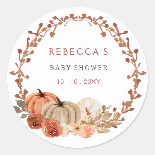 Orange Little Pumpkin Gender Neutral Baby Shower Classic Round Sticker (Front)