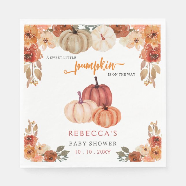 Orange Little Pumpkin Gender Neutral Baby Shower Napkin (Front)