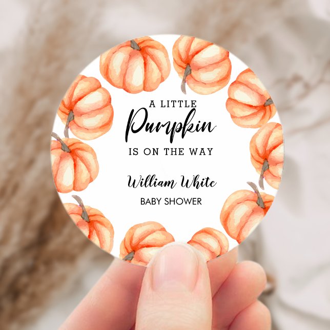  Orange Little Pumpkin Halloween Fall Baby Shower  Classic Round Sticker (Orange Little Pumpkin Halloween Fall Baby Shower Classic Round Sticker)