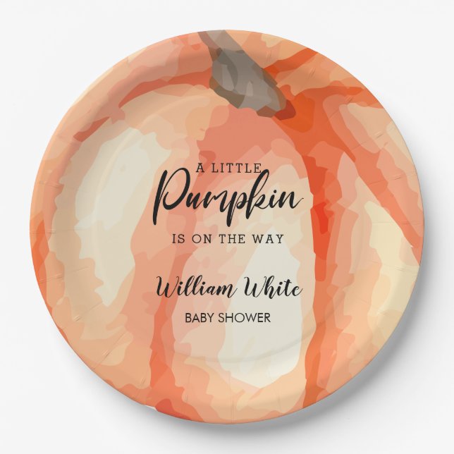  Orange Little Pumpkin Halloween Fall Baby Shower  Paper Plate (Front)