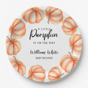 Orange Little Pumpkin Halloween Fall Baby Shower Paper Plate